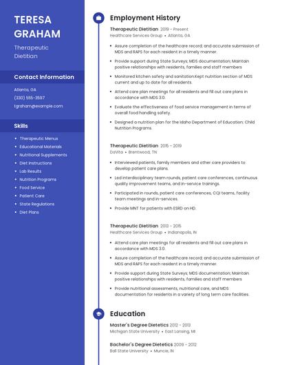 Therapeutic Dietitian Resume