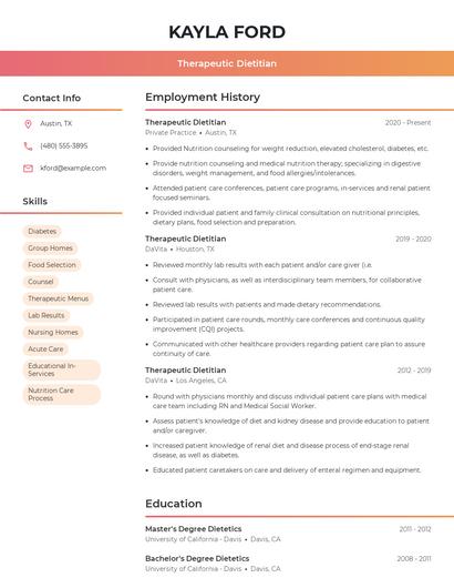 Therapeutic Dietitian Resume