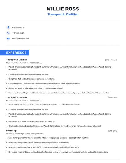 Therapeutic Dietitian Resume