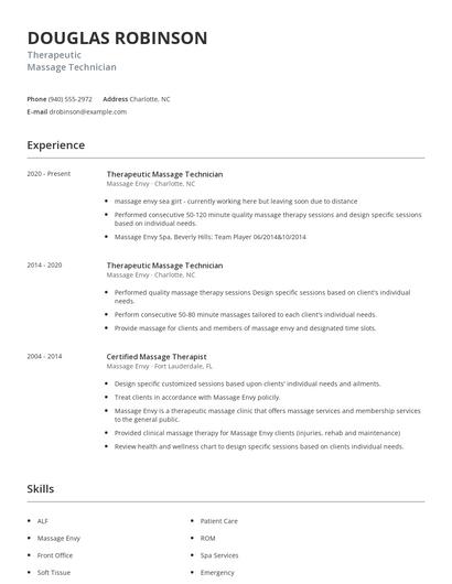 Therapeutic Massage Technician Resume