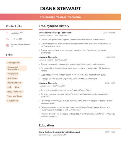 Therapeutic Massage Technician Resume