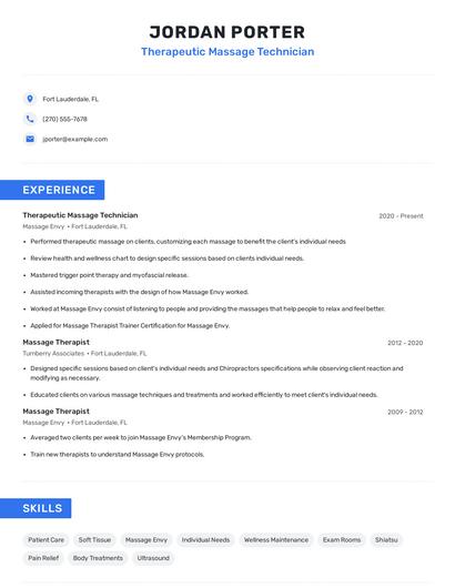 Therapeutic Massage Technician Resume