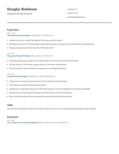Therapeutic Massage Technician Resume