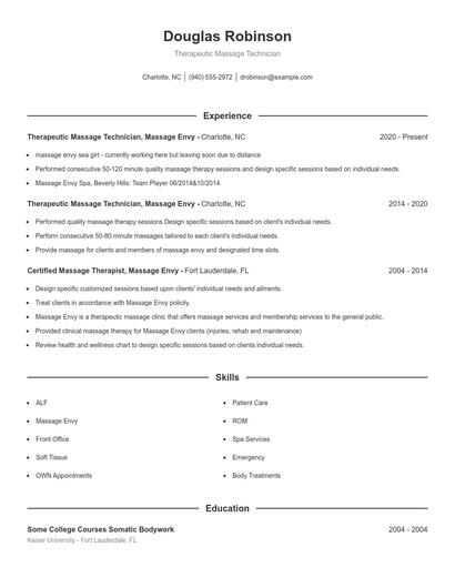 Therapeutic Massage Technician Resume