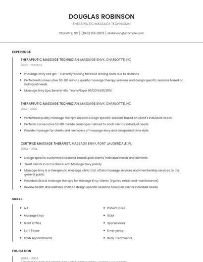 Therapeutic Massage Technician Resume