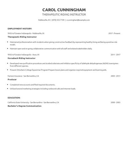 Therapeutic Riding Instructor Resume
