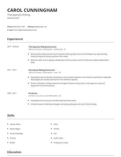 Therapeutic Riding Instructor Resume