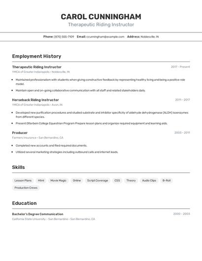 Therapeutic Riding Instructor Resume