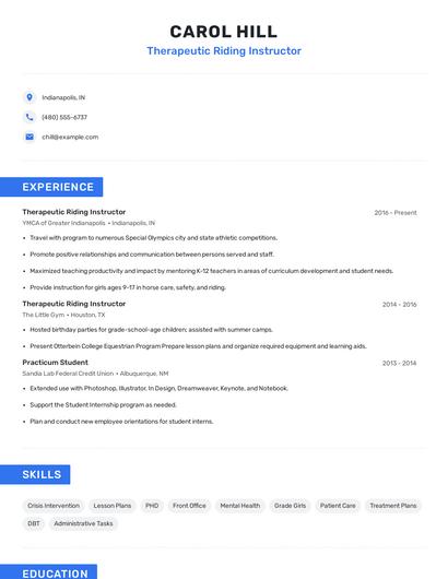 Therapeutic Riding Instructor Resume