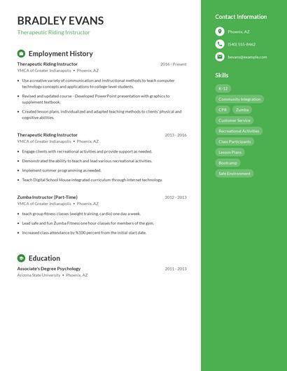 Therapeutic Riding Instructor Resume