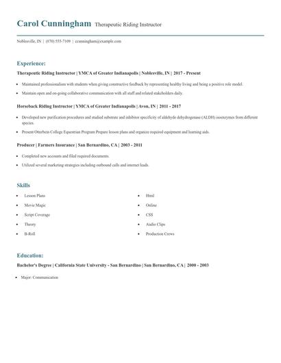 Therapeutic Riding Instructor Resume