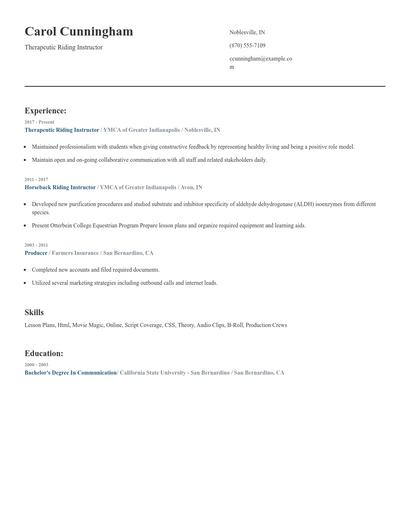 Therapeutic Riding Instructor Resume