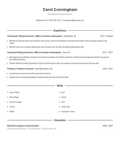 Therapeutic Riding Instructor Resume