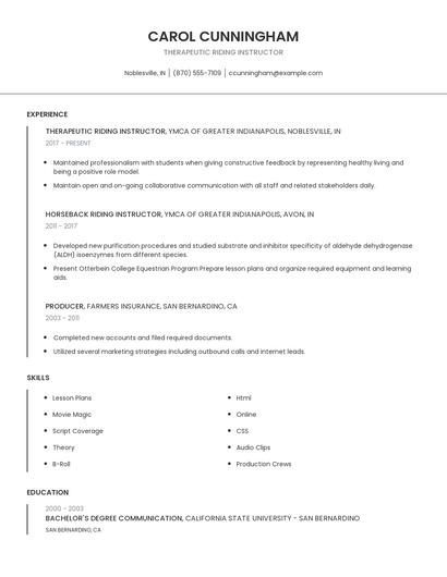 Therapeutic Riding Instructor Resume