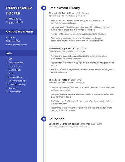 Therapeutic Support Staff Resume