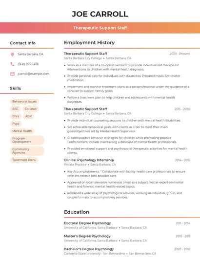 Therapeutic Support Staff Resume