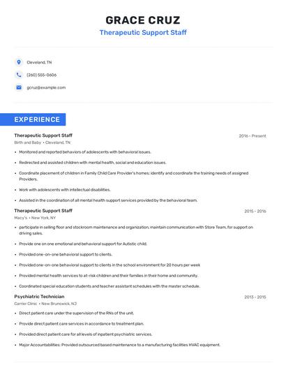 Therapeutic Support Staff Resume