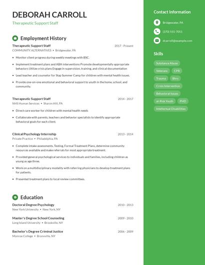 Therapeutic Support Staff Resume