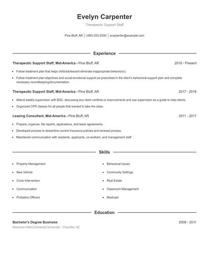 Therapeutic Support Staff Resume