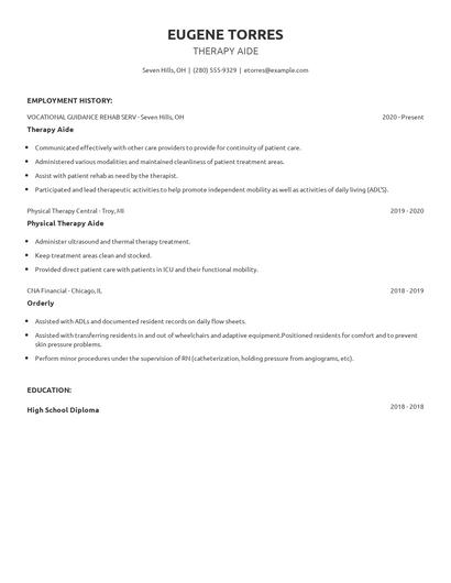Therapy Aide Resume