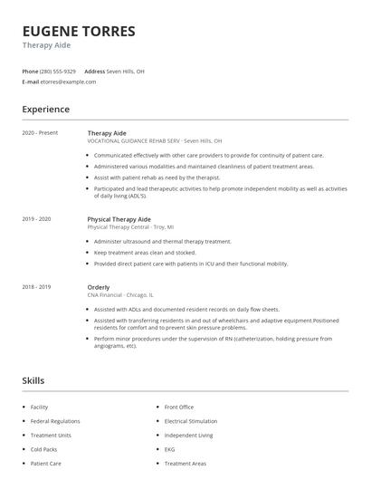 Therapy Aide Resume