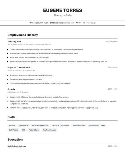Therapy Aide Resume