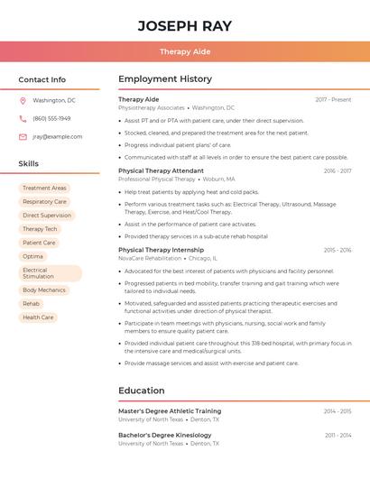 Therapy Aide Resume