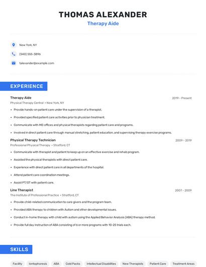 Therapy Aide Resume