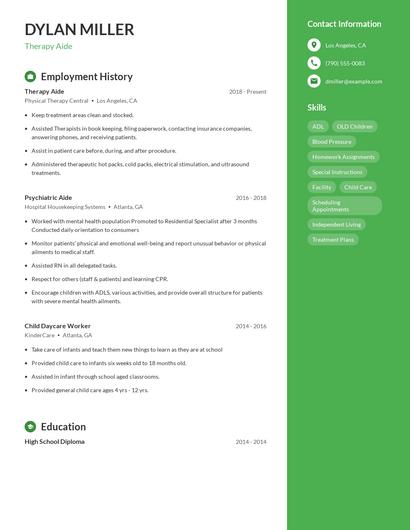Therapy Aide Resume