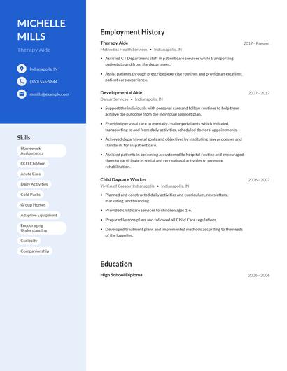 Therapy Aide Resume