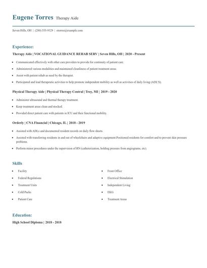Therapy Aide Resume