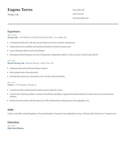 Therapy Aide Resume
