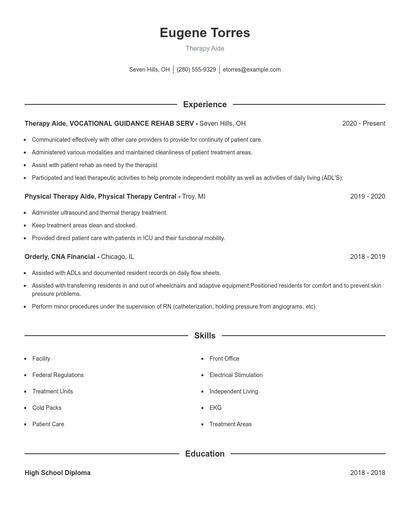 Therapy Aide Resume