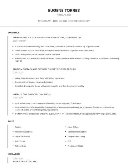 Therapy Aide Resume