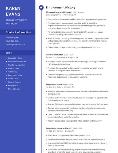 Therapy Program Manager Resume