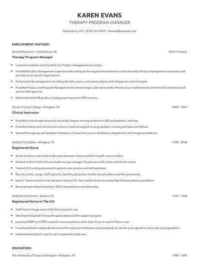 Therapy Program Manager Resume