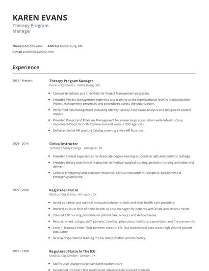 Therapy Program Manager Resume