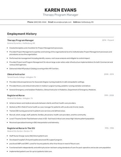 Therapy Program Manager Resume