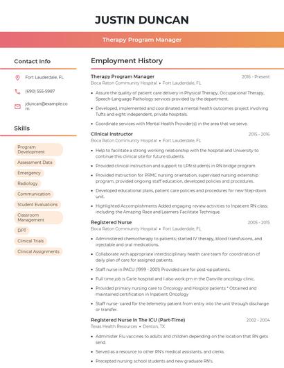 Therapy Program Manager Resume