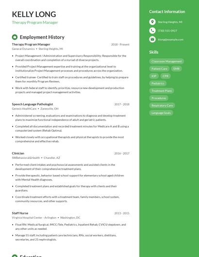 Therapy Program Manager Resume