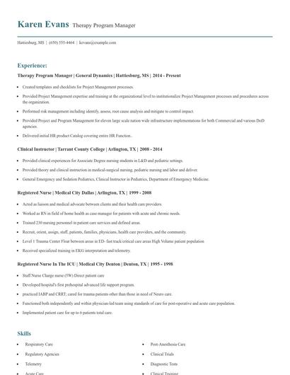 Therapy Program Manager Resume