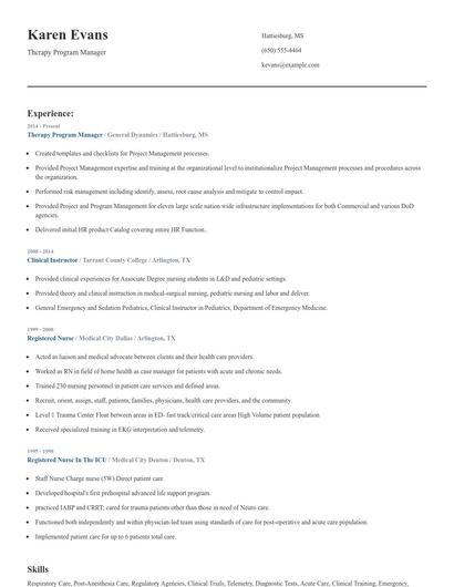 Therapy Program Manager Resume