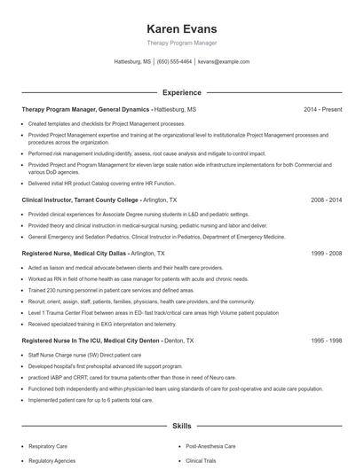 Therapy Program Manager Resume