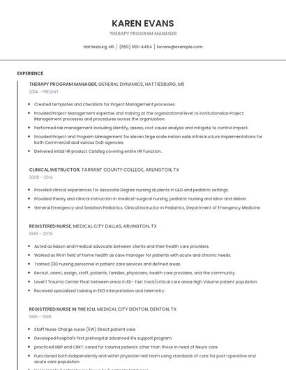 Therapy Program Manager Resume