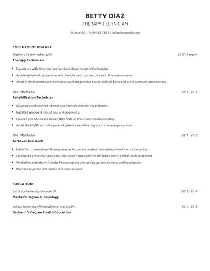Therapy Technician Resume