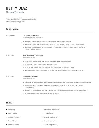 Therapy Technician Resume