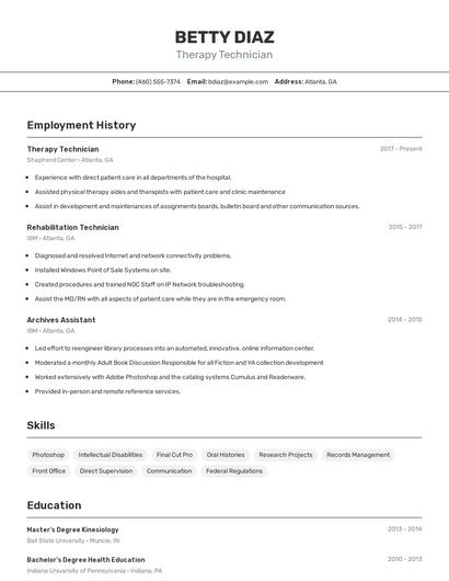Therapy Technician Resume