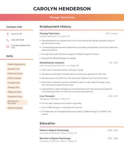 Therapy Technician Resume