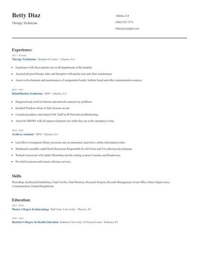 Therapy Technician Resume