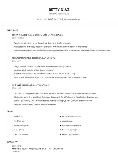 Therapy Technician Resume